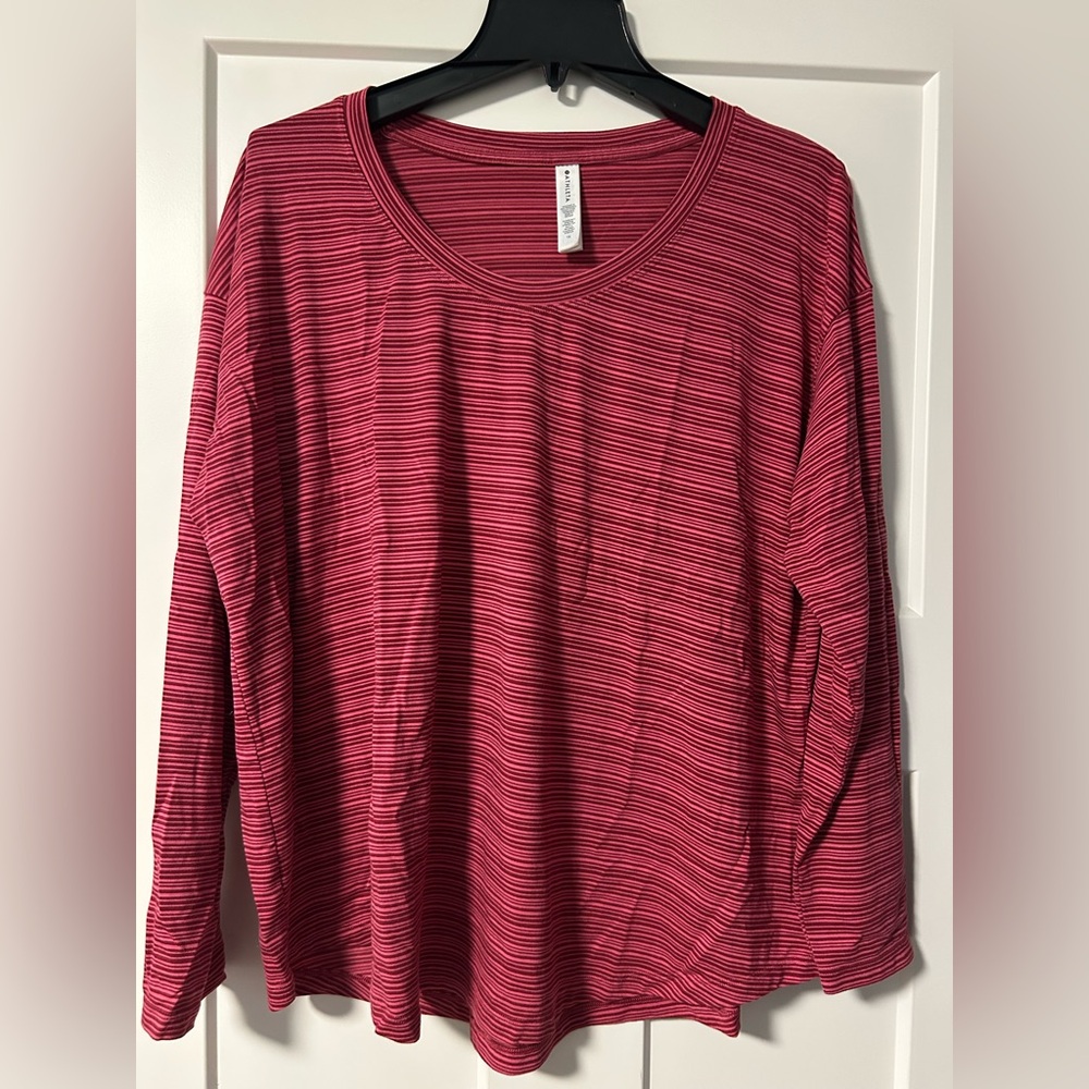 Athleta Berry Striped Long Sleeve Tee